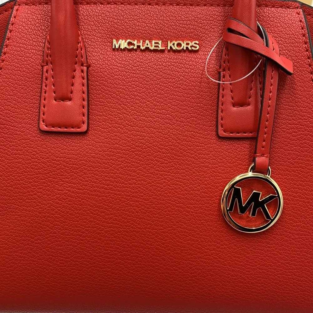Michael Kors Avril Small Leather Top-Zip Satchel Flame Gold